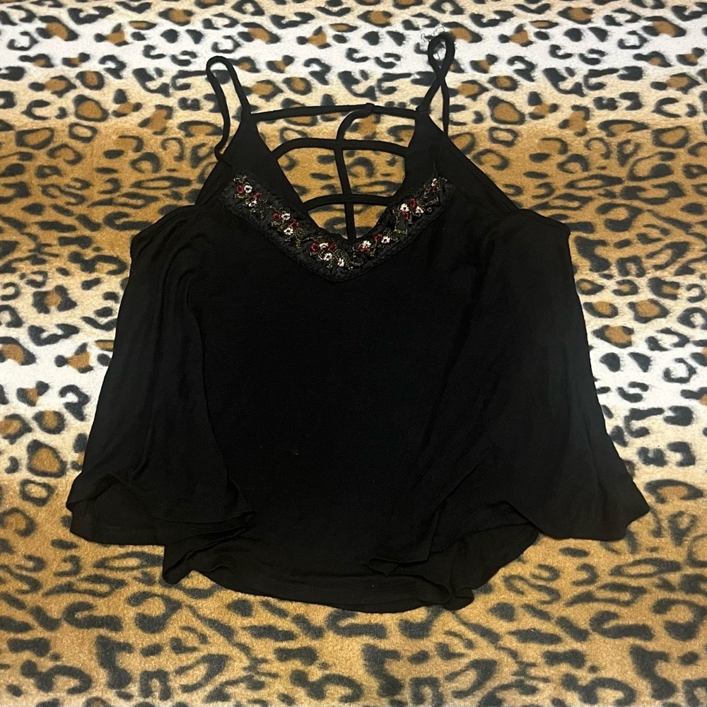 Monteau Black Camisole with Floral Detail